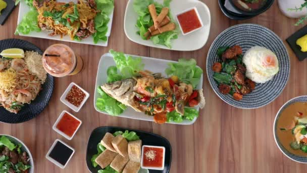 Male Hand Placing Pork Pieces Condiments Thai Cuisine Food Flat — Video