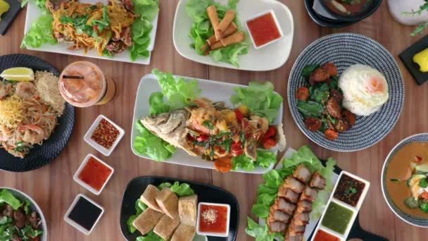 Male Hand Picking Pork Pieces Condiments Thai Cuisine Food Flat — Video