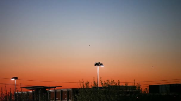 Airplanes Crossing Overhead Airport Gorgeous Dusk Gradient Foreground Silhouette — Video