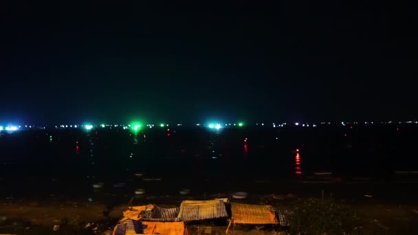 Beach Light Trails Produced Fishing Boats Night Static View Mui — Stock video