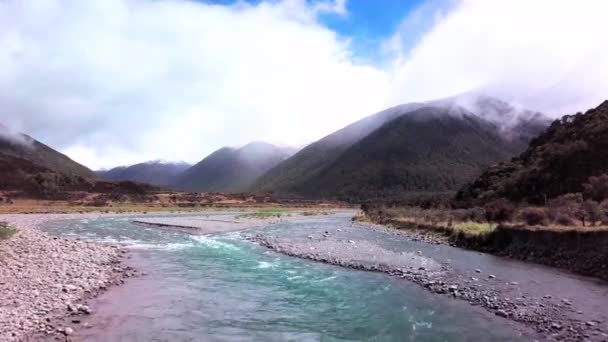 Aerial View Landscape Lewis Pass New Zealand Boyle River New — Vídeo de Stock