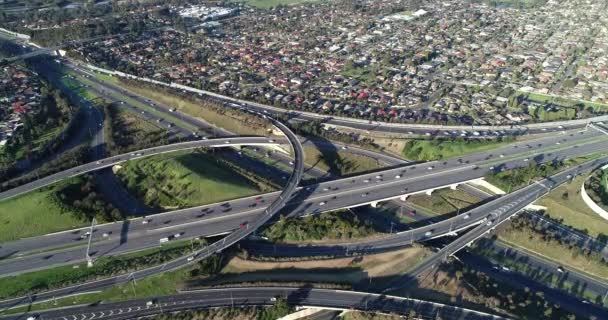 High Altitude Perspective Looking Major Highway Intersection Arterial Connection Commuters — Stockvideo