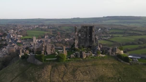 Burgruinen Von Corfe Und Wunderschöne Landschaft Hintergrund County Dorset Großbritannien — Stockvideo