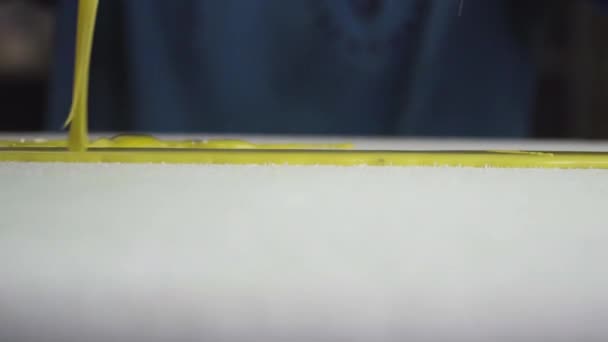 Slow Motion Thick Viscous Epoxy Resin Applied White Foam Close — Vídeos de Stock