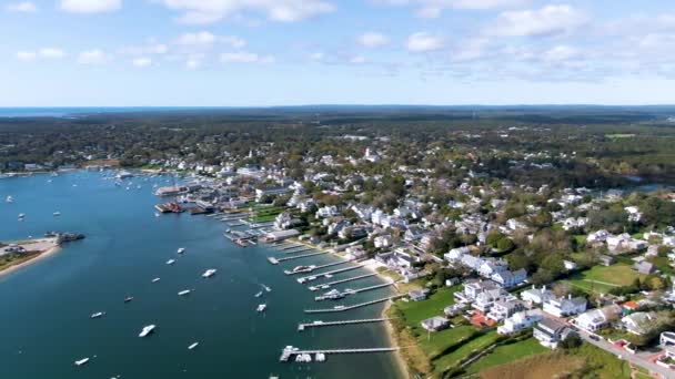 Aerial View Edgartown Harbor Martha Vineyard Massachusetts Usa Daytime Drone — Vídeo de Stock
