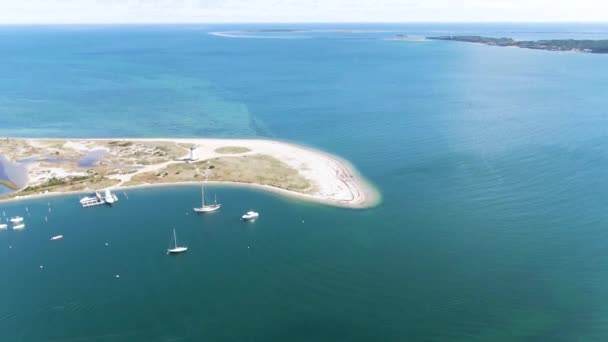 Edgartown Harbor Light Lighthouse Beach Edgartown Massachusetts Usa Aerial — Stockvideo