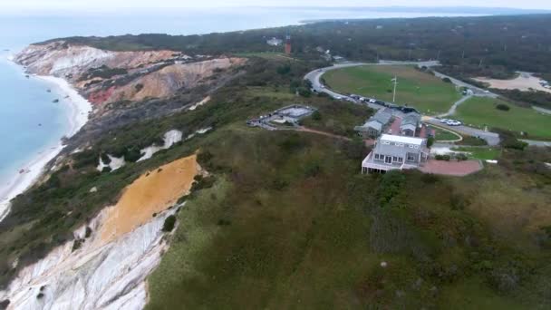 Landscape Aquinnah Gay Head Cliffs Martha Vineyard Massachusetts Aerial Panoramic — Stock video