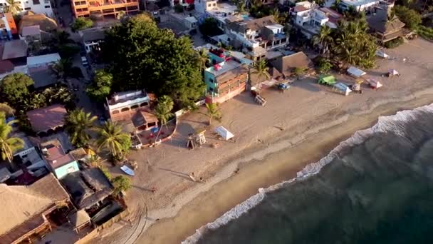 Aerial Drone View Quiet Beach Sayulita Riviera Nayarit Mexico Sunset — Stockvideo
