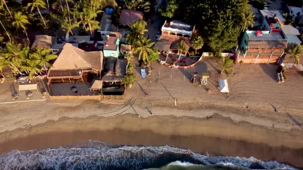Aerial Fly Shot Sayulita Main Beach Waves Crashing Beach Mexico — Stockvideo