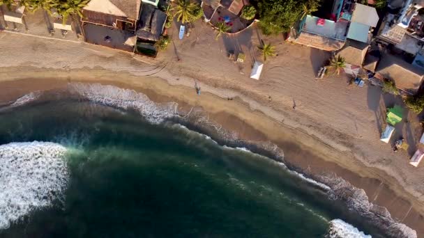 Top Aerial Passive Drone Shot Sayulita Beach Mexico Golden Sunset — 图库视频影像