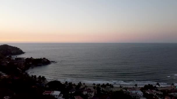 Aerial Drone Town Mexico Sayulita Flying Sea Sunset Hours — Stockvideo