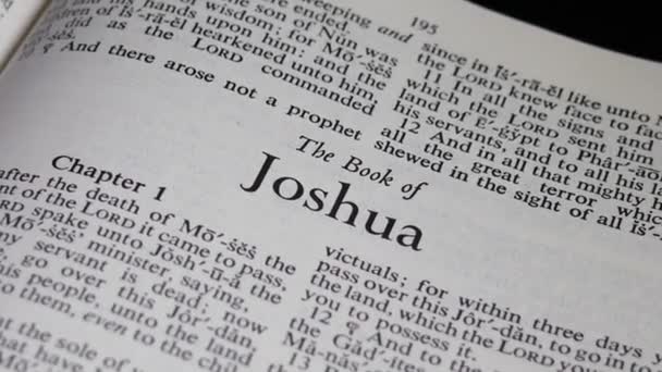 Close Shot Bible Turning Book Joshua — Video Stock