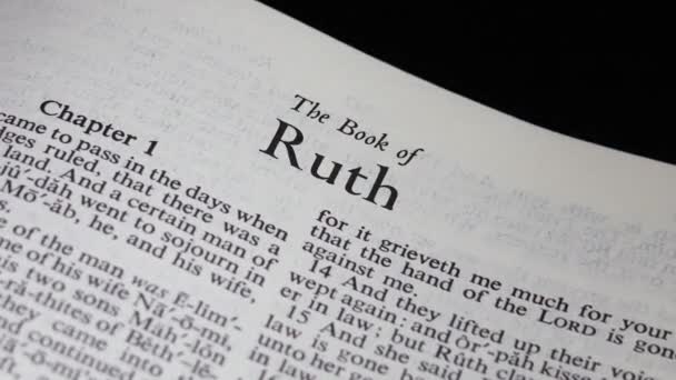 Close Shot Bible Turning Book Ruth — 图库视频影像