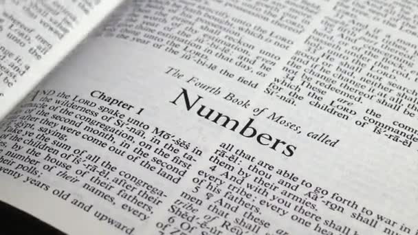 Close Shot Bible Turning Book Numbers — Stock video