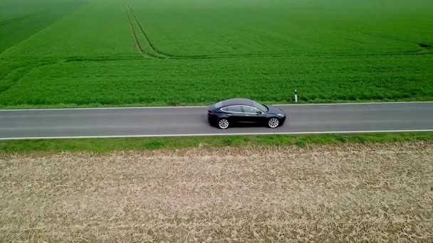 Drone Flies Next Tesla Highway — Video Stock