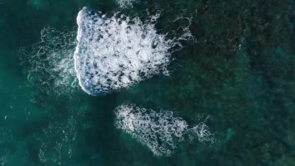 Drone Descending Ocean Waves Crashing Reef Hawaii — Stockvideo