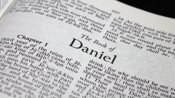 Close Bible Page Turning Book Daniel — 图库视频影像