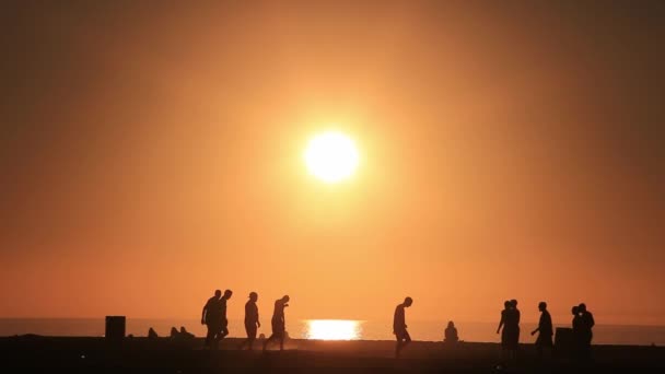 Beautifully Silhouetted Teenage Boys Playing American Football Santa Monica Beach — Vídeo de Stock