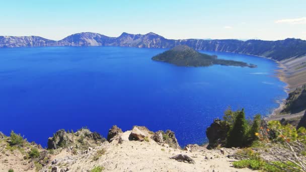 Wide Angle Panoramic Shot Caldera Forming Crater Lake Angel Island — 图库视频影像