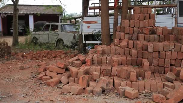 Shot Mud Stones Used Build Homes Buildings Kept Front Truck — ストック動画