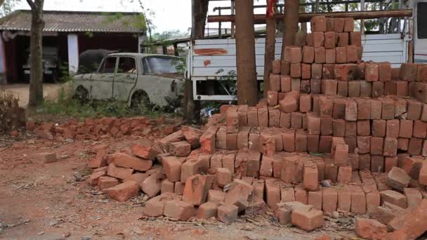 Shot Mud Stones Used Build Homes Buildings Kept Front Truck — 비디오