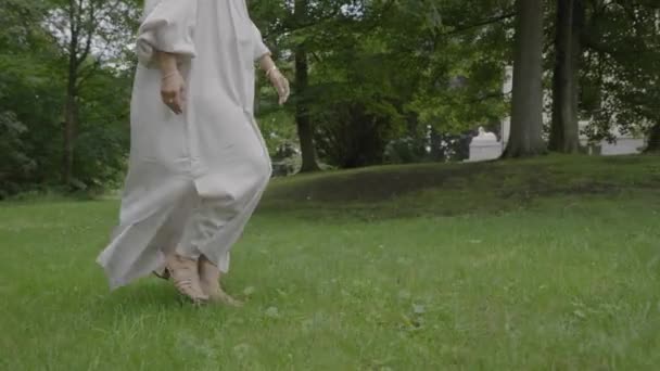 Low Angle Shot Pregnant Young Woman Wearing Beautiful White Dress — 비디오