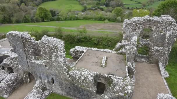 Burgruine Llawhaden Pembrokeshire Wales Großbritannien Luftaufnahme Von Oben Nach Unten — Stockvideo