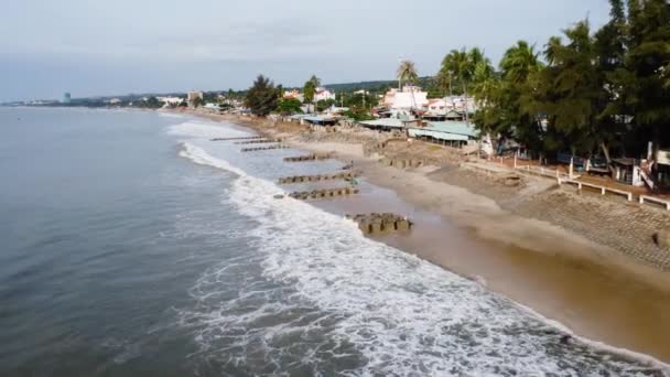 Єтнамське Прибережне Місто Мішки Піском Щоб Зупинити Берегову Ерозію — стокове відео