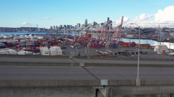 Aerial Shot West Seattle Bridge Shut Repair City Background — Stockvideo