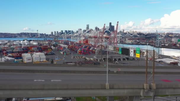 Aerial Shot West Seattle Bridge Closed Repair City Background — Stockvideo