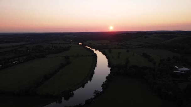 River Thames Romantic Golden Sunset Background Mapledurham Aerial Forward — Video Stock