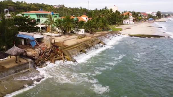 Coastal City Scene Hampered Rising Sea Level Vietnam Aerial Static — Stockvideo