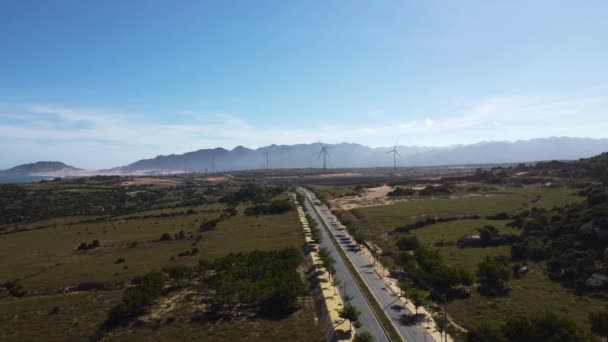 Aerial Landscape Windmill Turbine Farm Generating Green Sustainable Energy Supply — Stockvideo