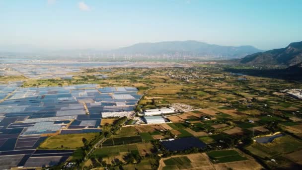 Aerial Landscape Vietnam Agricultural Saline Farm Seawater Evaporation Salt Extraction — Vídeo de Stock