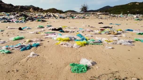 Huge Amount Colored Plastic Bags Remains Fishing Nets Once Touristic — Video