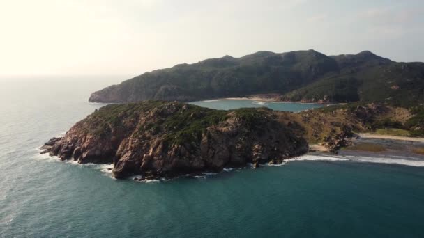 Beautiful Coastal Landscape North Vinh Golden Hour Aerial Parallax – stockvideo