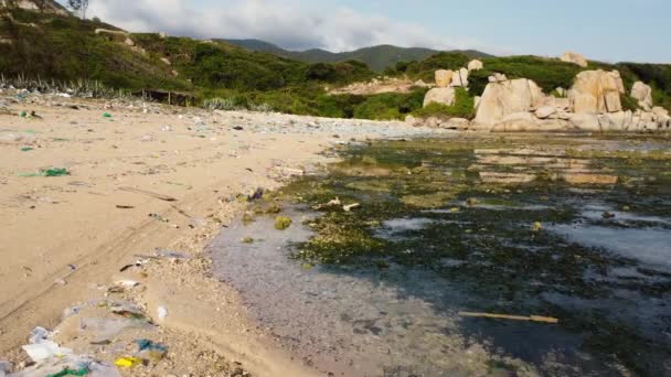 Aerial Seascape Polluted Plastic Garbage Waste Ocean Pollution Vietnam Industrial — Stock Video