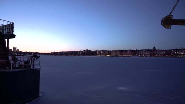 Wide Angle View Frozen Water Stockholm — Stockvideo