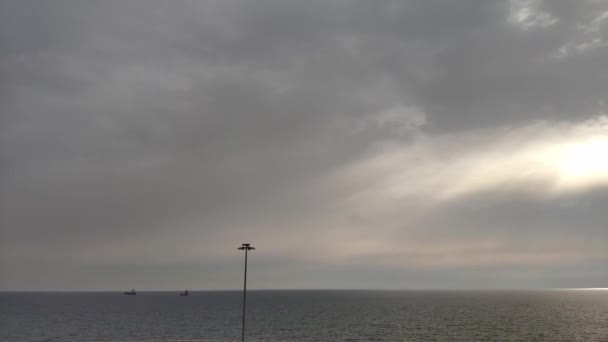 Time Lapse Mediterranean Sea Horizon Two Big Boats Distance Still — Video