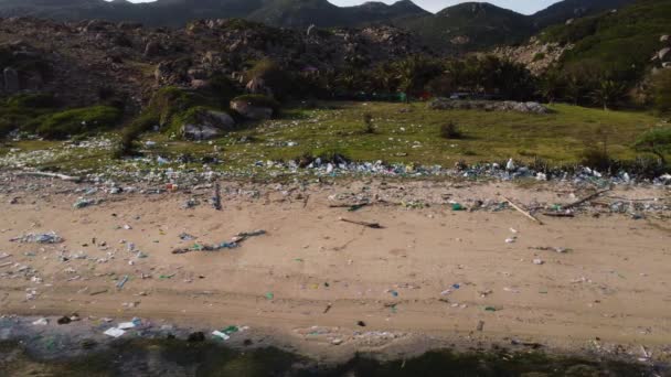 Aerial Trucking Trash Waste Dirt Sandy Beach Vietnam Sunlight Environmental — Video