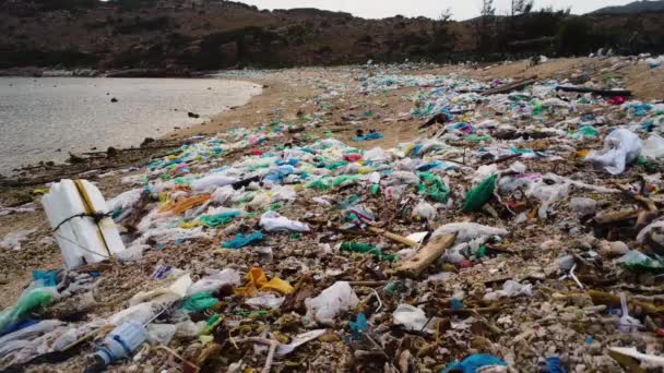 Sad Scene Super Polluted Beach Binh Hung Coast Low Aerial — Video Stock
