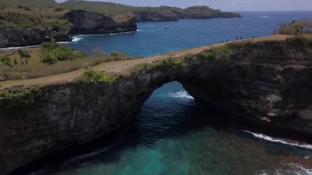 Marvelous Aerial View Flight Fly Natural Bridge Hole Rock Drone — Wideo stockowe
