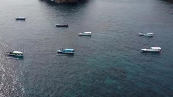 Breathtaking Aerial View Flight Slowly Circle Drone Shot Fishing Boats — Stock video