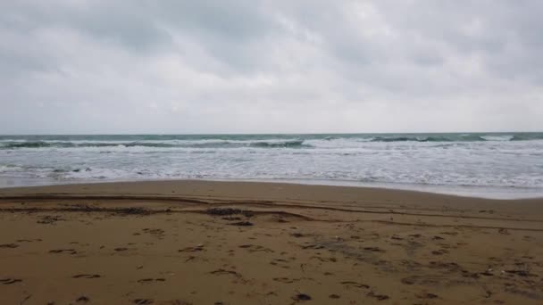 Cloudy Panorama Overview Old Dead Turtle Sand Beach Dramatic Clouds — Vídeo de stock