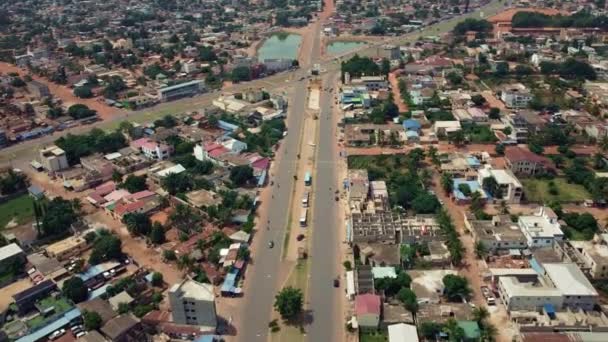 Cinematic Aerial View African City Road Traffic Lom West Africa — Vídeos de Stock