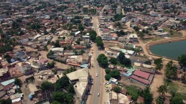 Cinematic Aerial View African City Roads Traffic Lom Africa — Stock Video