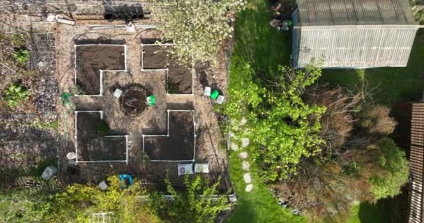Top Aerial Shot Garden Spring Prior Vegetation Has Bloomed — Stock video