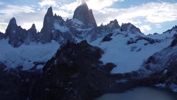 Most Beuatiful Mountain Fitz Roy Laguna Los Tres Chalten City — Vídeos de Stock