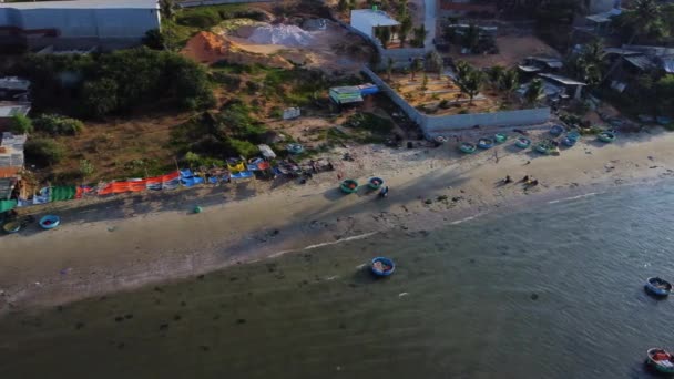 Aerial Top Mui Coastline Tropical Ocean Beach Fisherman Village — ストック動画