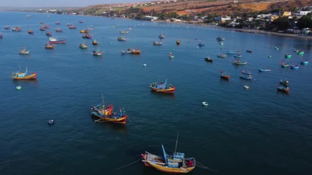 Aerial View Fisherman Village Harbor Mui Vietnam Asia Drone Fly — Stockvideo